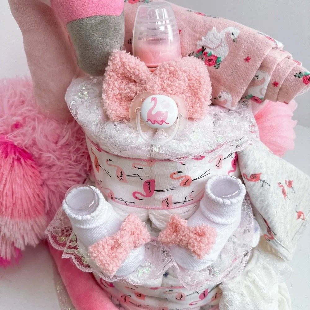 Flamingo Diaper Cake, Baby Shower Gift